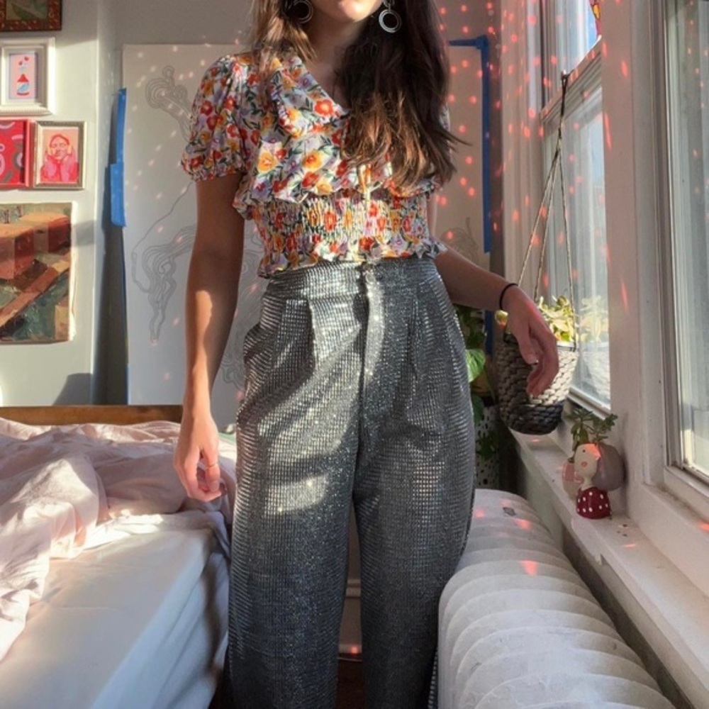 Sans Souci/Dolls Kill - Woven Metallic Suit Pants size Large NWT